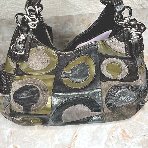 COACH MAGGIE MIA INLAID C LEATHER and SUEDE HOBO SHOULDER HANDBAG F1069-15770 - Picture 2 of 15